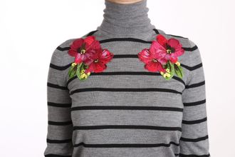 Dolce & Gabbana Womens Cashmere-Silk Striped Turtleneck Gray