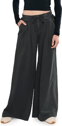 Free People Julien Wide Leg Chino Womens Clothing Washed Black : MD (Womens 8-10), Cotton