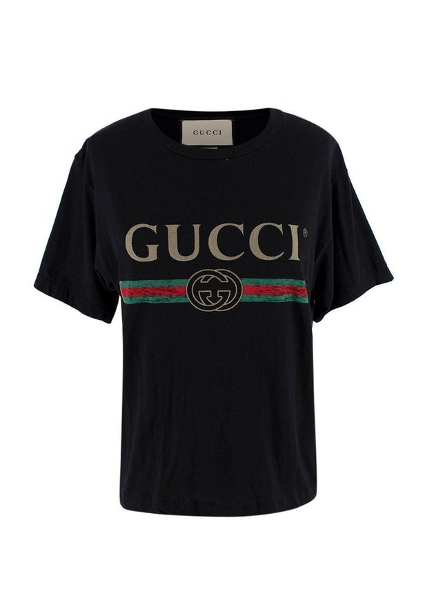 Black Washed Logo Distressed T-Shirt Size XXS