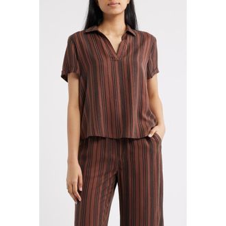 Cloth & Stone Collared Stripe Short Sleeve Shirt in Sunset Truffle at Nordstrom, Size X-Large