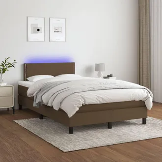 vidaXL Cama Box Spring Con Colch&oacute;n Y Led Tela Marr&oacute;n Oscuro 120x200 Cm Vidaxl