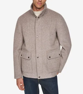 Cole Haan Mens Twill Wool Barn Jacket - Grey Size Medium