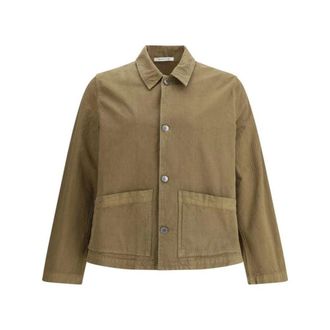 Sunflower Light Jackets, male, Beige, L, Striped Cotton Worker Jacket with Classic Collar