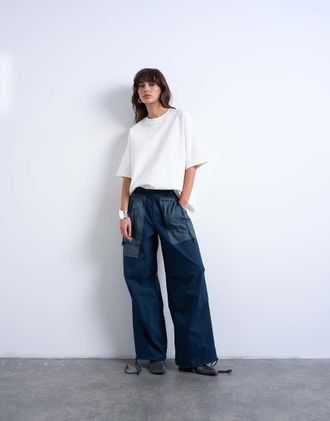 Topshop Pantaloni cargo bicolore color ardesia con tasche profonde-Grigio