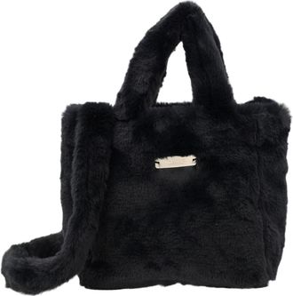 Herno Black Plush Detachable-Strap Polyester Shoulder Bag