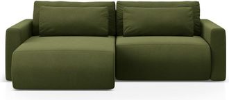 Cosmopolitan Design Sof&aacute; cama esquinero con ba&uacute;l 3 plazas terciopelo verde militar