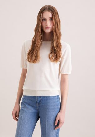 Seidensticker Strickpullover SEIDENSTICKER, Damen, Gr. XL, sanftes wei&szlig;, 90% Wolle, 10% Seide, unifarben, regular fit, Rundhals, Pullover Strickpullover, Sweater Un