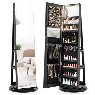 Costway Costway Rotating Jewelry Armoire Freestanding Jewelry Cabinet with Full Length Mirror in Black
