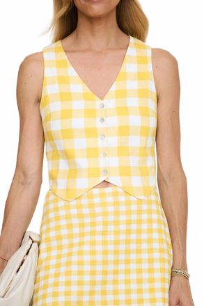Sugarlips Kayri Button Up Cropped Gingham Vest In Butter