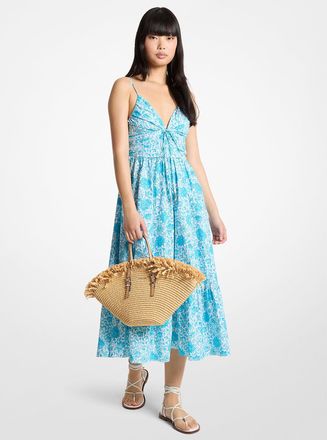 Michael Kors Floral Print Cotton Poplin Midi Dress