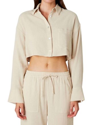 Nia Austin Cropped Guaze Shirt Top In Natural