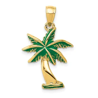 Diamond2Deal 14k Yellow Gold Enameled Palm Tree Pendant