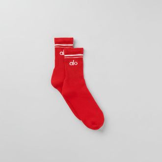 Alo | Half-Crew Throwback Socks in Bright Red/White, Size: Medium