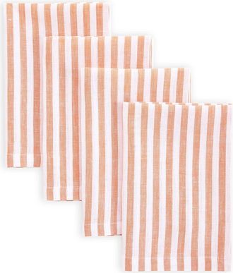Solino Home Linen Dinner Napkins Set of 4, 20 x 20 Inch for Dining Table, Holiday and Everyday Table Decor - Amalfi Stripe in Orange And White at
