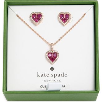 Kate Spade New York spell it out cubic zirconia heart pendant necklace & stud earrings set in Pink. at Nordstrom Rack