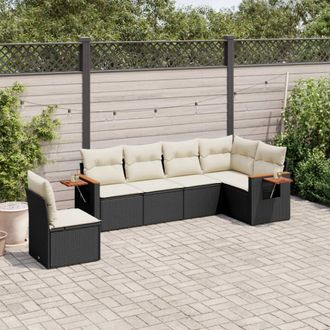 vidaXL Vidaxl - Set De Sof&aacute;s De Jard&iacute;n 6 Piezas Y Cojines Rat&aacute;n Sint&eacute;tico Negro