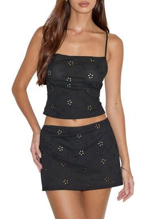 Motel Nobita Eyelet Embroidered Open Back Cotton Camisole in Flower Broderie Black at Nordstrom Rack, Size X-Large