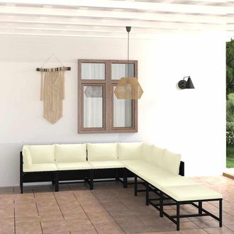 vidaXL Set De Muebles De Jard&iacute;n 8 Pzas Y Cojines Rat&aacute;n Sint&eacute;tico Negro Vidaxl