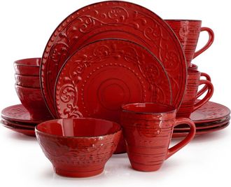Elama Malibu Ocean Bloom 16-Piece Dinnerware Set in Red at Nordstrom