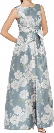 Kay Unger Lilianna Floral Gown In Slate