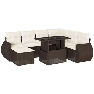 vidaXL Set Sof&aacute;s De Jard&iacute;n 8 Piezas Y Cojines Rat&aacute;n Sint&eacute;tico Marr&oacute;n Vidaxl