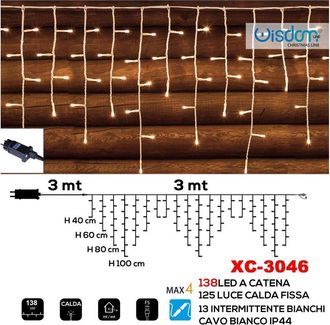 Trade Shop Trade Shop - Tenda Luminosa Natalizia 138 Led Luce Calda Fissa + Bianca Intermittente Xc-3046