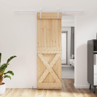 Berkfield Home Sliding Door with Hardware Set 70x210 cm Solid Wood Pine in Brown