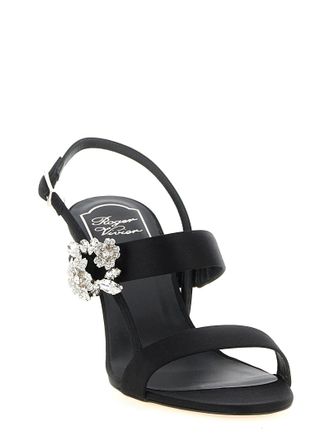Roger Vivier Womens Crystal-Embellished Satin Heel Black Viscose Silk