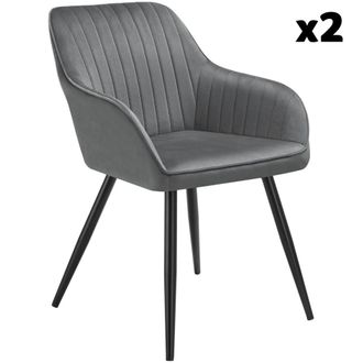 TecTake 2 sillas de comedor con aspecto de terciopelo y acolchada gris/negro