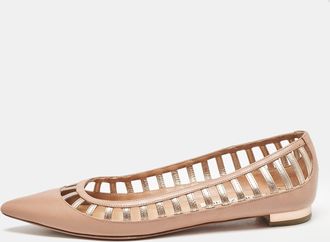 Aquazzura Beige Leather Le Parisien Pointed Toe Ballet Flats