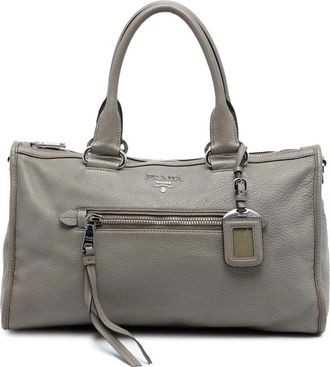 Prada Pre-owned Handbags, female, Gray, Size: ONE SIZE Pre-owned Structured Leather Satchel