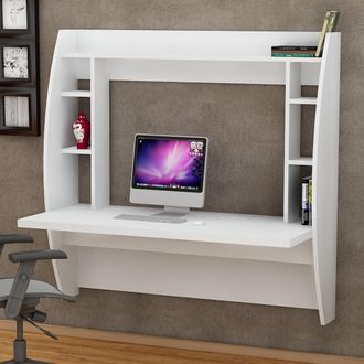 Dmora Escritorio Buronzo, 6 Estantes, Una Puerta, 6 Compartimentos, 124x55x120h Cm Blanco