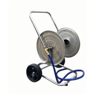Relaxdays Carro Portamangueras Relaxdays, Hasta 200 M, Tambor Con Ruedas, Hbt 94 X 61 X 60 Cm, Enrollador, Inoxidable, Plateado