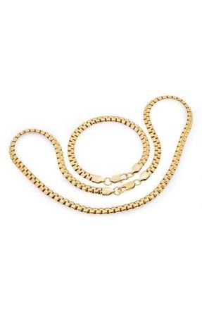 Steeltime Mens 18K Gold Plated Stainless Steel Box Chain Necklace & Bracelet Set at Nordstrom Rack