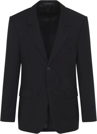 Balenciaga Jassen, Heren, Zwart, M, Leer, Getailleerde Blazerjas met Twee Knoopsluiting