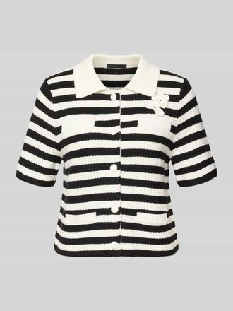 Oui Strickjacke mit floraler Applikation und 1/2-Arm in Black, Gr&ouml;&szlig;e 34