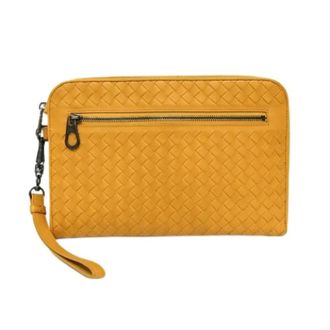 Bottega Veneta Pre-owned Intrecciato Clutch - Dames - Pre-owned - Geel - Maat: ONE Size Leer