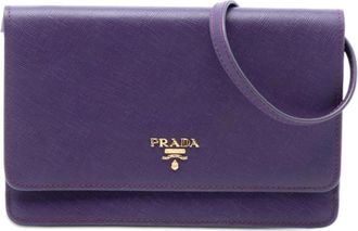 Prada Pre-owned Wallets, female, Purple, Size: ONE SIZE Pre-owned Saffiano Leather Crossbody Wallet