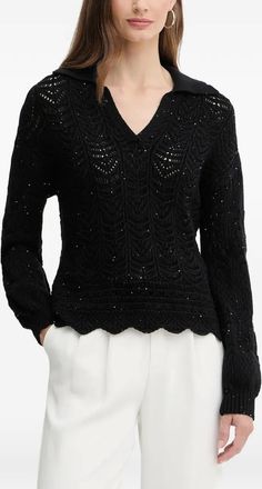 Fracomina Maglione con orlo a smerlo - Nero