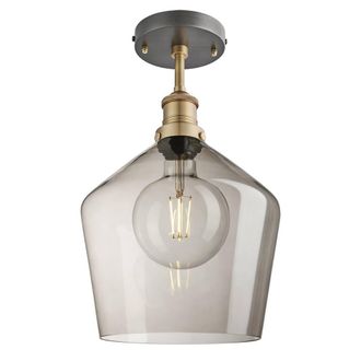 Industville Brooklyn Smoked Glass Schoolhouse Flush Mount - 10 Inch - Mocha in Metallic Gold | Size: 10 inches