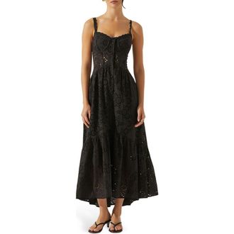 ASTR the Label Yamila Cotton Eyelet High-Low Dress in Black at Nordstrom Rack, Size Medium