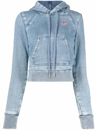 Diesel D-Angy logo-appliqu&eacute; denim hoodie - women - Cotton/Spandex/Elastane - S - Blue