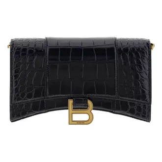 Balenciaga (WMNS) Balenciaga Hourglass Wallet On Chain Crocodile Embossed Black 6560501LRGM1000