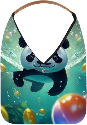 Generic Lovely Panda Swims Underwater Reusable Lightweight Grocery Bags - Foldable Into Compact Pouch, Washable & Sturdy, Multipurpose for Shopping and Travel