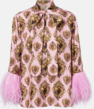Dolce & Gabbana Camicia in seta con stampa e piume