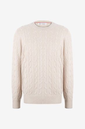 Brunello Cucinelli Zopfstrickpullover aus Kaschmir mit Rundhals