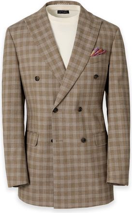 Paul Fredrick Plaid Wool Blend Double Breasted Peak Lapel Suit Jacket