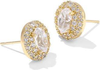 Kendra Scott Bella Stud Womens Earrings Earring Gold White CZ, Brass/Crystal
