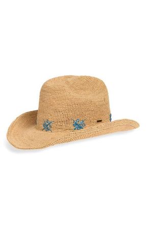 Brixton Odessa Packable Straw Cowboy Hat in Tan/Sunrise Blue at Nordstrom, Size X-Small
