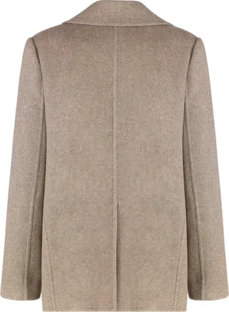 Tory Burch Womens Jacket Twill Wool Mocha Double Breasted & Peacoats